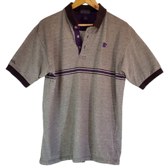 Antigua Kansas State Wildcats Purple Gray Short Stripe Sleeve Polo Medium - Picture 1 of 7